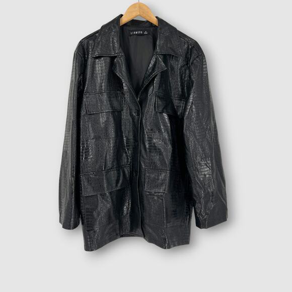Lioness Black Faux Leather Crocodile Trench Coat NWOT Size Medium - Picture 1 of 7